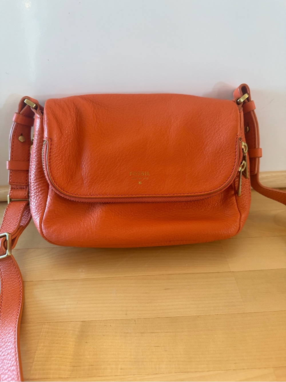 Fossil Orange Pebbled Leather Crossbody Bag